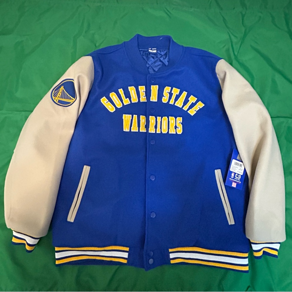 Golden State Warriors Blue and Beige Varsity Jacket